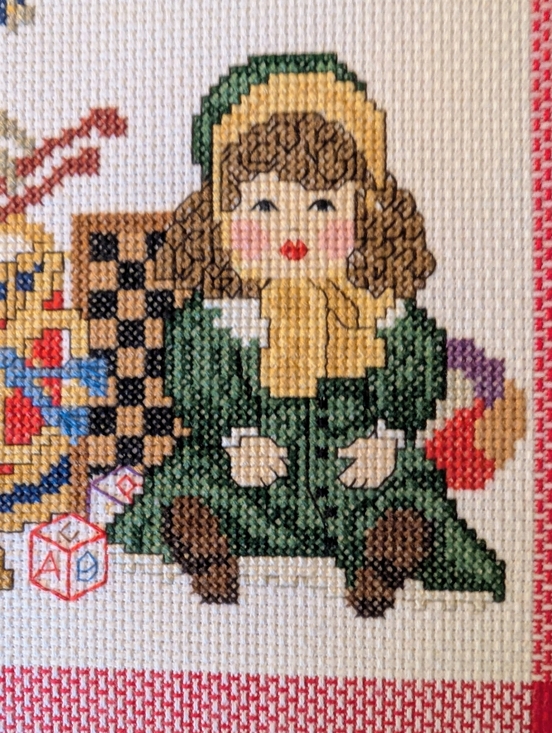 Cross-stitched Framed Toy Themed Child's Nursery Playroom Bedroom Wood Frame 15" - Picture 5 of 9
